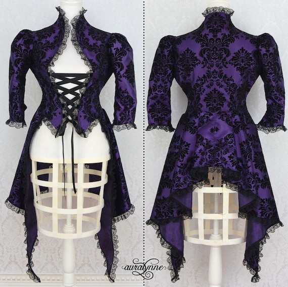 Victorian Gothic Witch Corset Dress Jacket | Tuxedo Inspired, Purple  Taffeta, Black Velvet, Lace Trimmed - Etsy