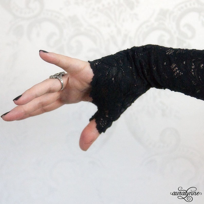 Fingerless Gloves Lovely in Lace Fashion Gloves, Gothic Accessories, Black Fingerless Gloves, Lace Gloves Women, Gothic Gloves image 3