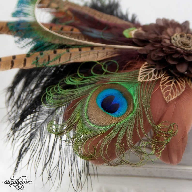 Steampunk Mask Lady Peacock Masquerade Mask, Venetian Mask, Brown Leather Mask, Fairy Masquerade image 6