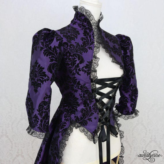 Victorian Gothic Witch Corset Dress Jacket | Tuxedo Inspired, Purple  Taffeta, Black Velvet, Lace Trimmed - Etsy