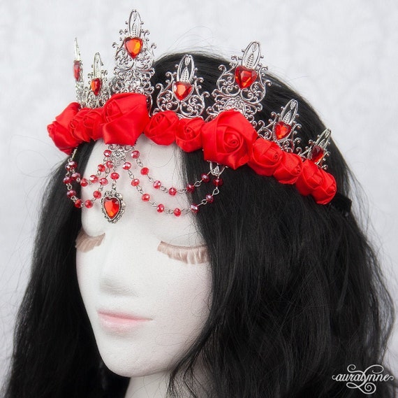 Red rose heart headpiece with crystals Queen of Hearts Rose Crown with Crystals - Cris Crochet Shop main image 4