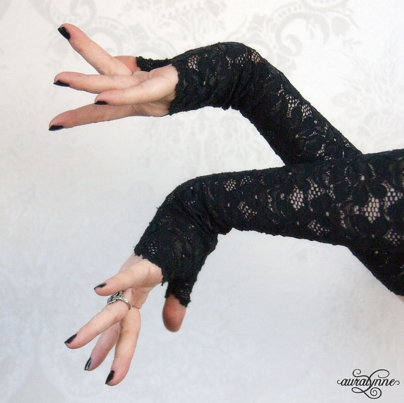 Fingerless Gloves Lovely in Lace Fashion Gloves, Gothic Accessories, Black Fingerless Gloves, Lace Gloves Women, Gothic Gloves image 2