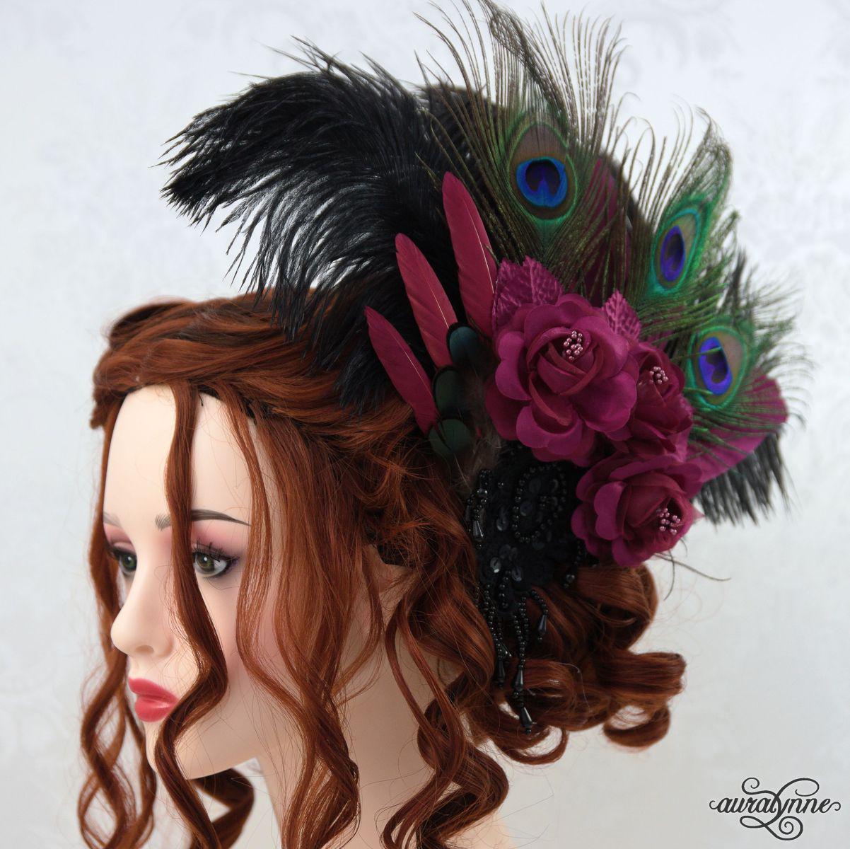 Burlesque Costume Black and Red Headpiece Hair Accessory bundle Amazon.com: Aimimier 1920s Feather Headband Black Red  main image 3