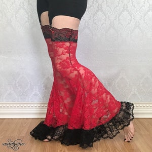 Roses are Red Lace Garter Leggings Festival Leg Warmers, Burning Man Clothing, Festival Fashion, Sheer floral lace image 2