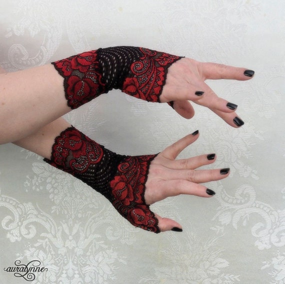 Fingerless Gloves Roses Are Red Festival Accessories, Gloves Women, Lace  Gloves, Lace Arm Warmers, Red Rose Arm Warmers 