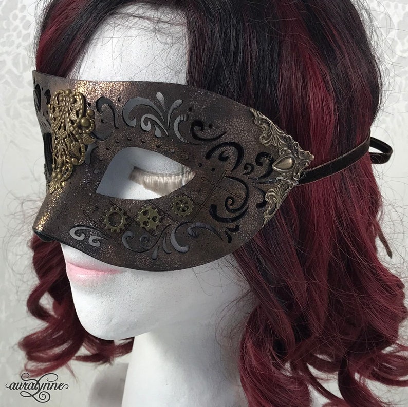 Steampunk Mask Lady Peacock Masquerade Mask, Venetian Mask, Brown Leather Mask, Fairy Masquerade image 3