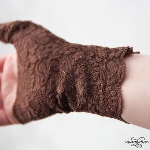 Fingerless Gloves Gaslight Romance Steampunk Clothing, Steampunk Accessory, Lace Gloves, Steampunk Style, Brown Wedding Gloves image 5