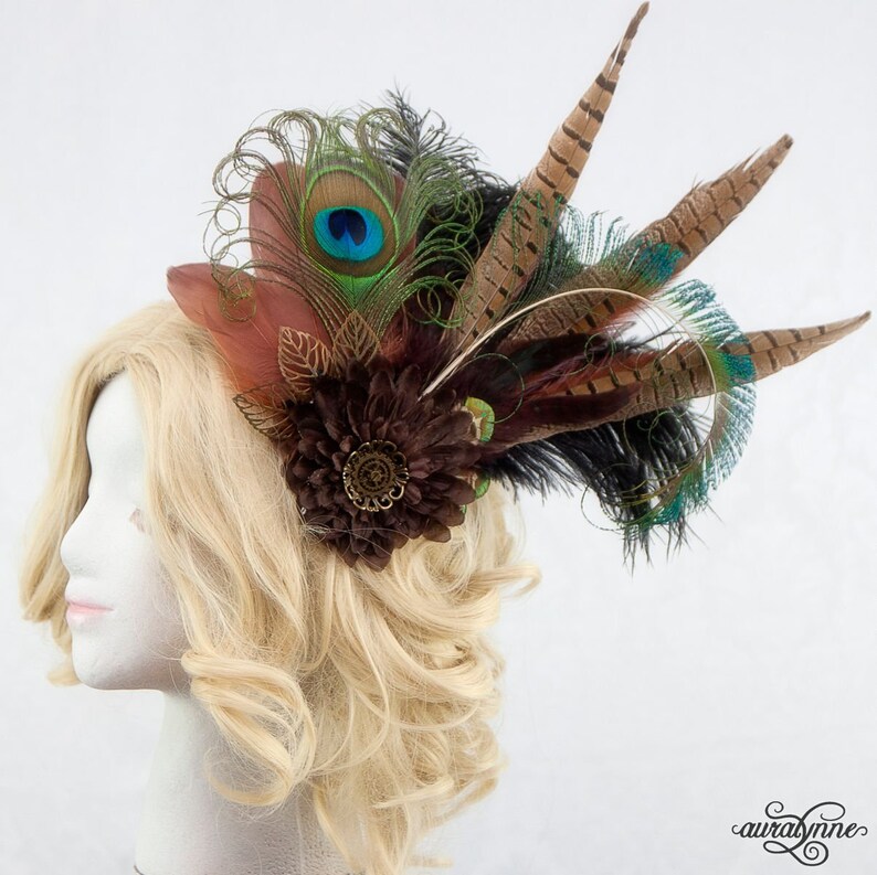 Steampunk Mask Lady Peacock Masquerade Mask, Venetian Mask, Brown Leather Mask, Fairy Masquerade image 4