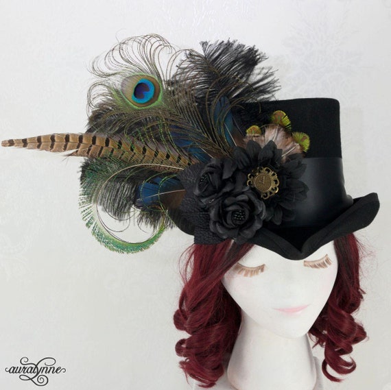 Vintage Andre Canadian Hat, Victorian Steampunk Style Womens Top Hat, Satin Bow Steampunk Hat, Mini Top Hat, Tea Party Hat, Gothic Lolita  main image 2