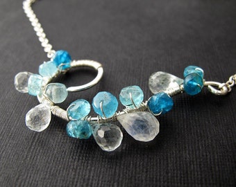 cloud in the sky - micro-cut moonstone and blue apatite necklace necklace