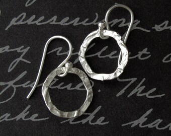 hammered hoop sterling silver earrings