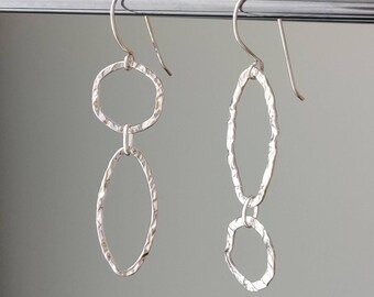 Left or right - asymmetrical hammered hoop sterling silver earrings
