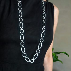 super long links necklace - sterling silver hammered linked chain necklace