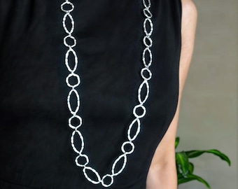36" super long links necklace - sterling silver hammered linked chain necklace