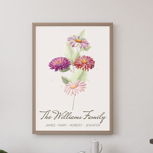 Custom Floral Family Portrait: Personalized Birth Flower Art