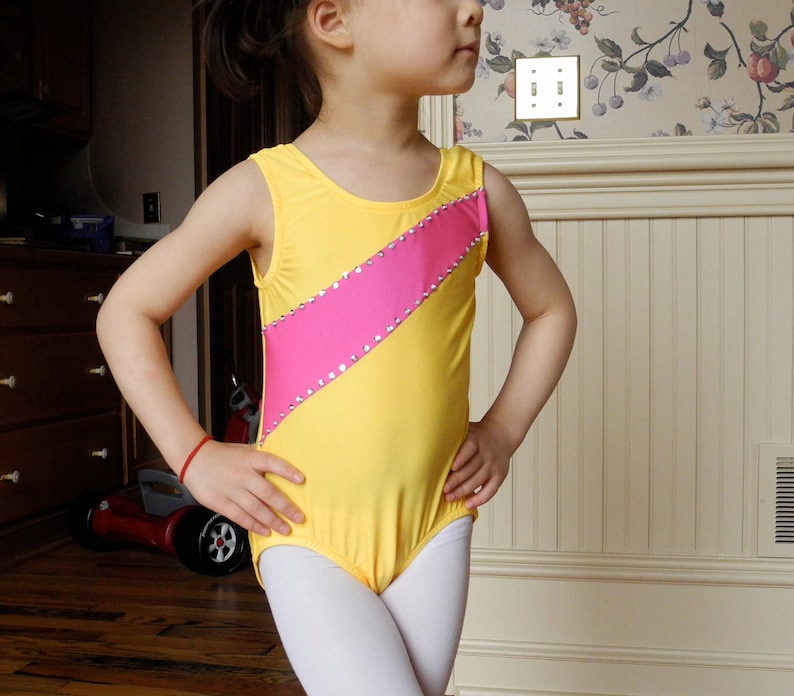 Yellow and Pink Gymnastics Leotard image 1