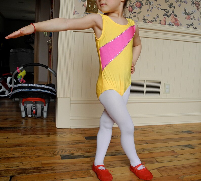 Yellow and Pink Gymnastics Leotard image 2