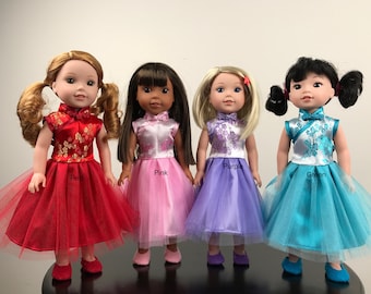 14.5" Girl Doll Chinese Dress  (New Style), Fits like Wellie Wishers Doll Clothes