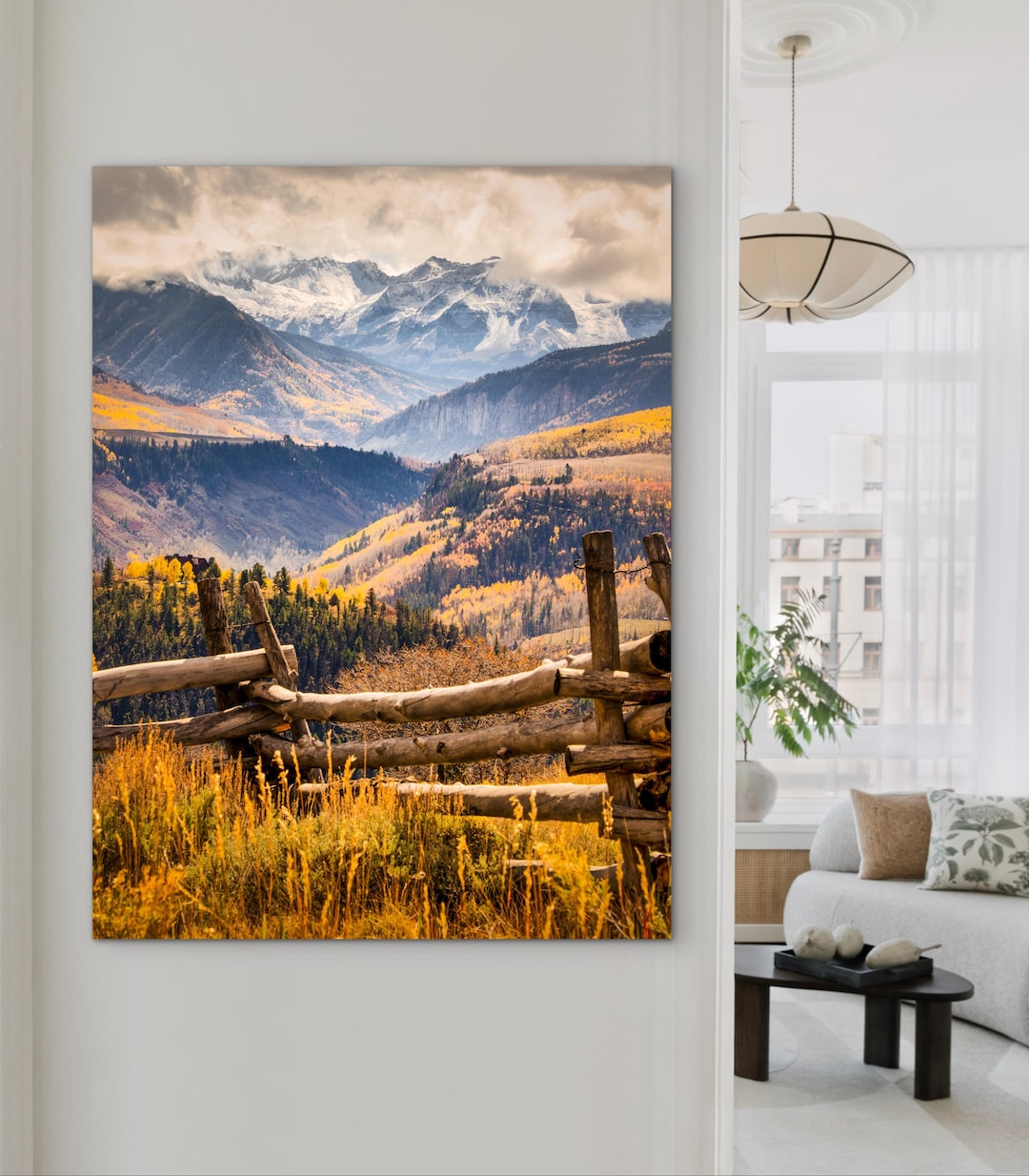 Colorado Telluride Autumn Log Fence, Last Dollar Road Snowy Peaks Fall ...