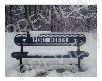 Fort Worth Bench Winter Scene PNG Print Download TShirt Cards Bag