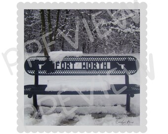 Fort Worth Bench Winter Scene Square Stamp PNG Print Download TShirt Cards Bag