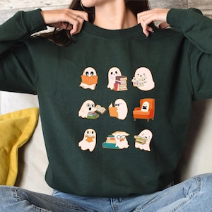 Cute Reader Ghost Sweatshirt, Funny Halloween Shirt, Reading Sweatshirt, Book Lover Halloween Gift, Halloween Costume, Spooky Season