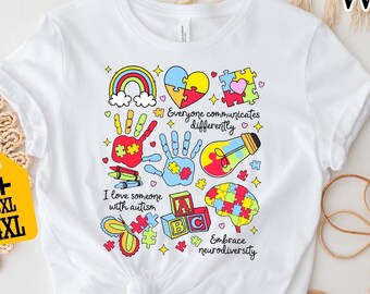 Autism Awareness Shirt Embrace Neurodiversity Tee Support Autism Acceptance Colorful Puzzle Piece Shirt Inclusion T-shirt Autism Mom Gift