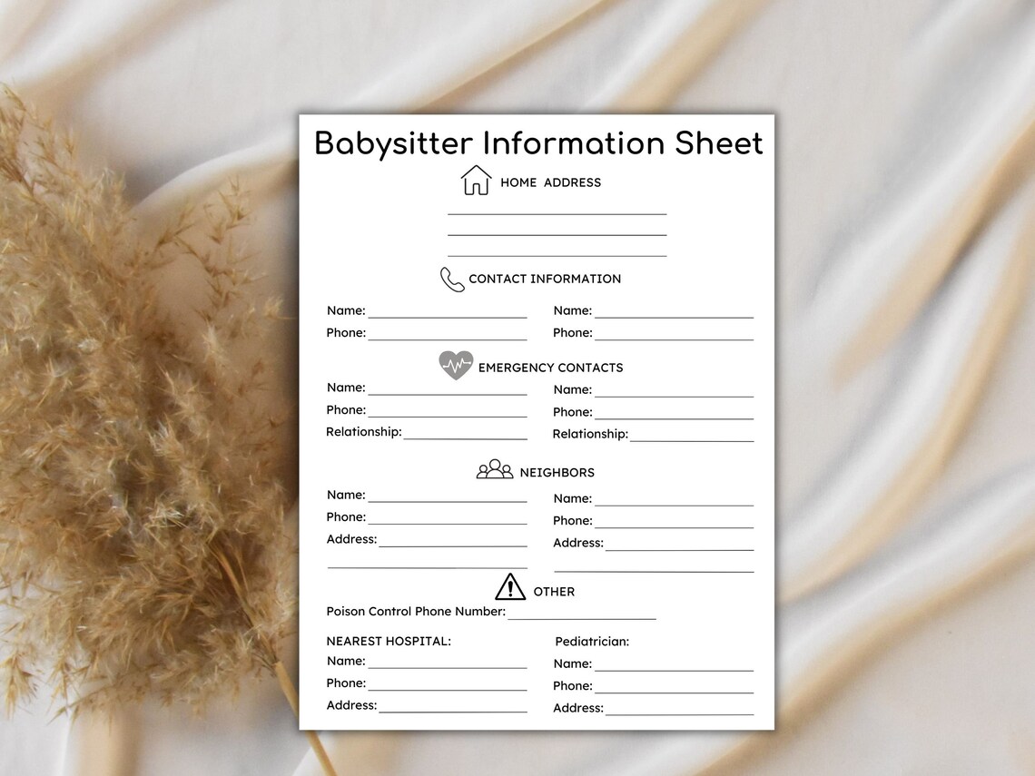 BABYSITTER Information Sheet Printable, BABYSITTER Binder, Nanny Binder ...