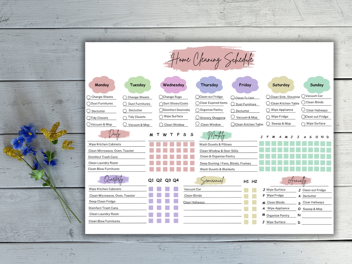 Flylady Printable Schedule, Editable Cleaning Schedule, Quarterly Check