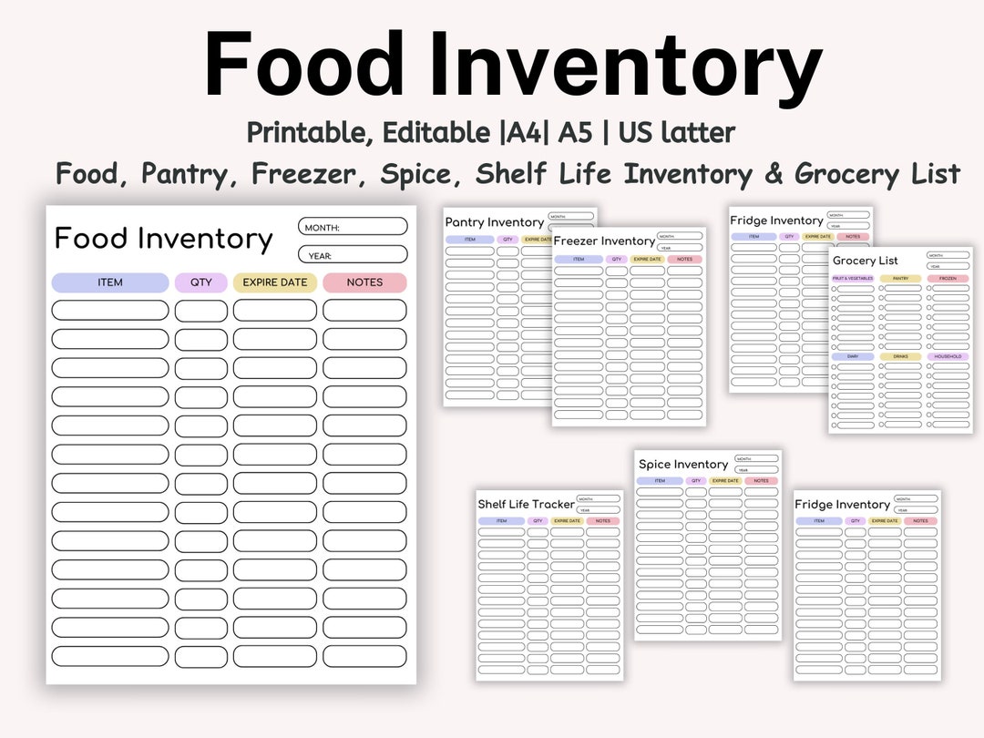 Food INVENTORY Tracker Pages, Food Inventory List, Kitchen Inventory ...