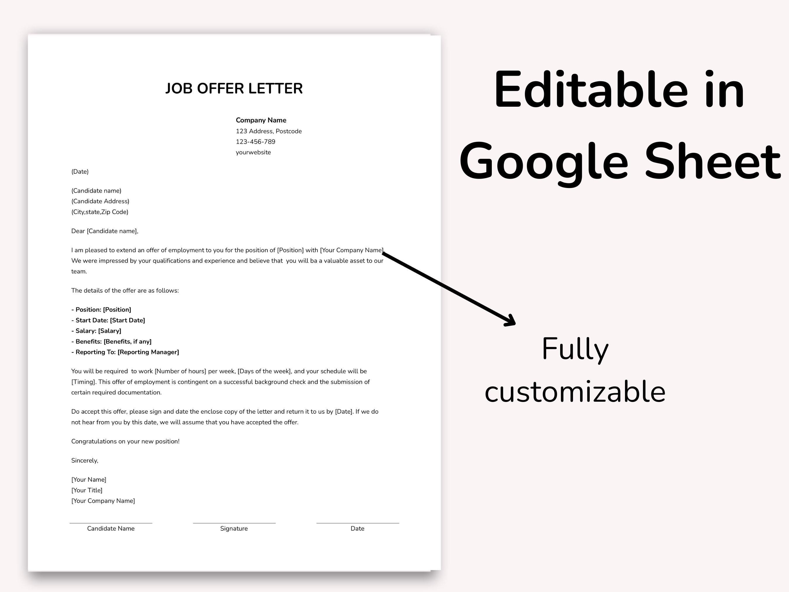 Job Offer Letter Google Docs/ms Word Template Employment Offer Letter