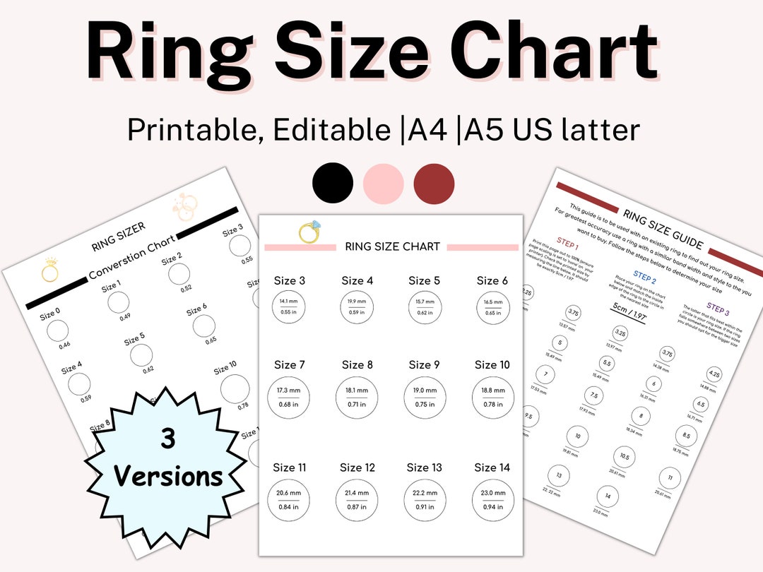 RING SIZE Chart Printable Diamond Ring Sizer Ring Size Finder Ring