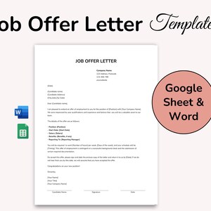 Plantilla de carta de oferta de trabajo para Google Docs/MS Word, carta de oferta de empleo, plantilla de oferta de trabajo, carta de hoja de cálculo de Google, descarga instantánea y digital