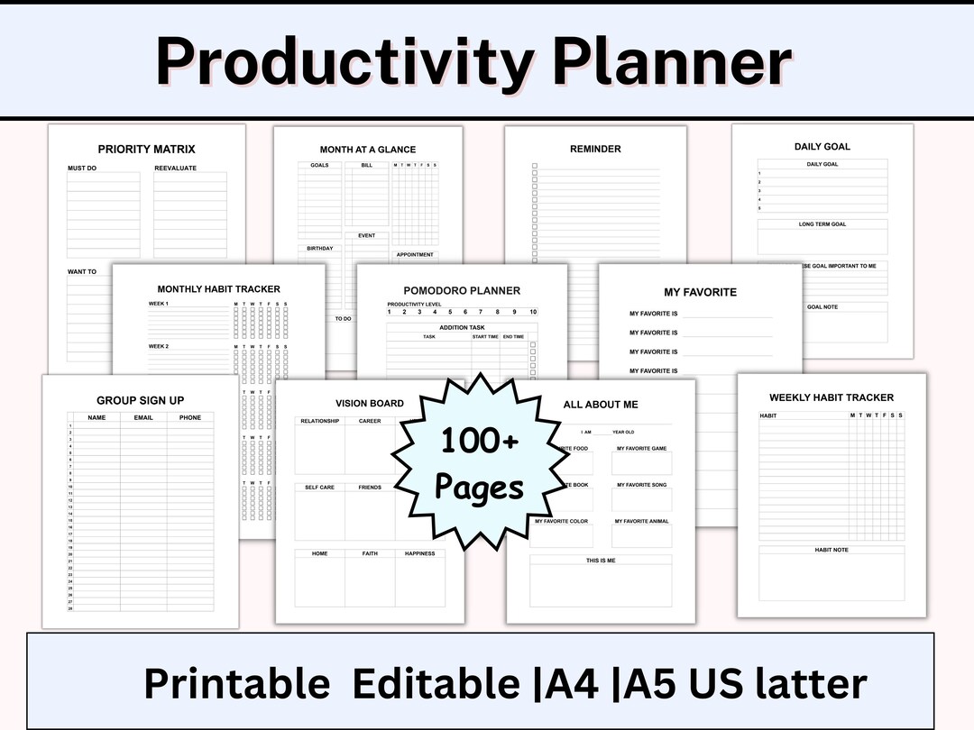 Daily Productivity Planner ADHD Google Sheet, Setting Goals Planner ...