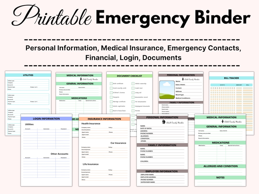 Emergency Binder Printable, Life Binder, in Case of Emergency Binder ...