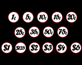 1 Inch Round Forte Font Candy or Gumball Vending Decals