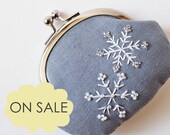 Coin purse silver snowflake gray grey winter ice snow holiday gift stocking stuffer clasp purse change purse embroidery