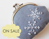 Coin purse silver snowflake gray grey winter ice snow holiday gift stocking stuffer clasp purse change purse embroidery