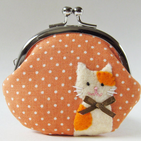 Coin purse marmalade cat on orange polka dots