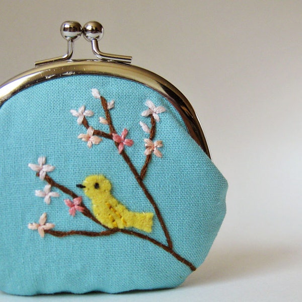 Bird on a flowering tree coin purse