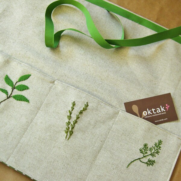 Gardening Apron - embroidered herbs