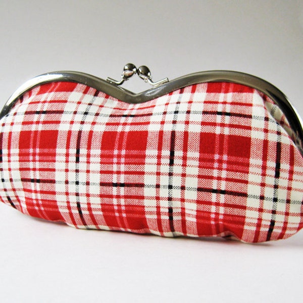 ON SALE Eyeglass case - red white plaid