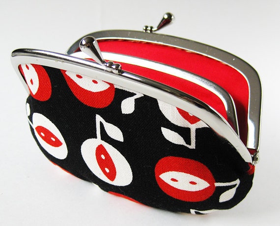 Items similar to Coin purse/wallet - apples on black on Etsy