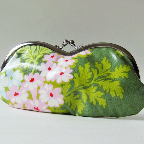 Eyeglass case -  spring flowers on green