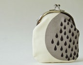 Tall coin purse / card holder - black rain drops on gray and natural