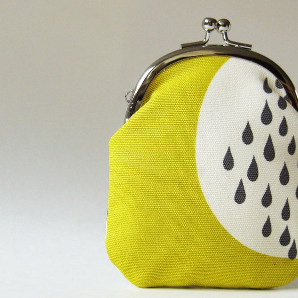 Tall coin purse / card holder - rain drops on chartreuse