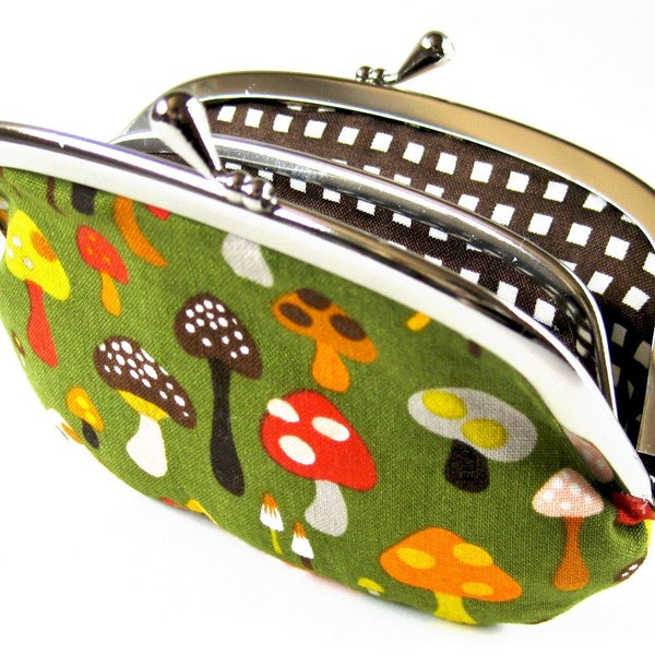 Handmade coin purse / wallet - mushrooms on moss