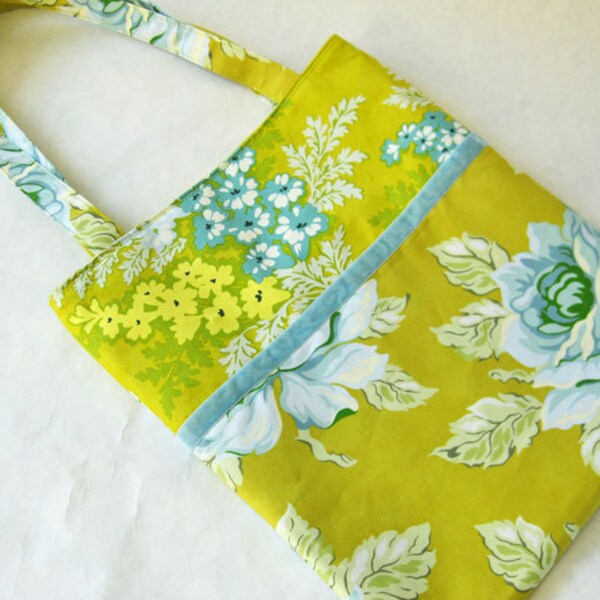 Flowers on chartreuse tote bag