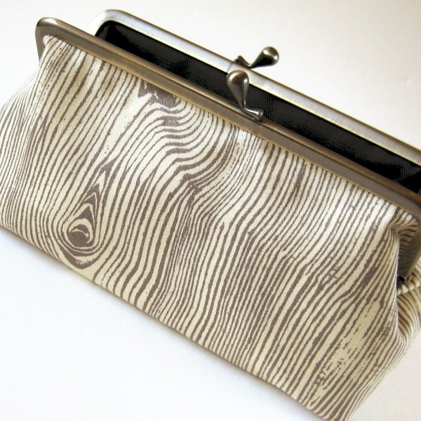 long frame purse/clutch - gray woodgrain on natural