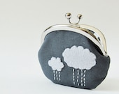Coin purse rain clouds on charcoal gray kiss lock coin purse change purse storm clouds grey frame pouch
